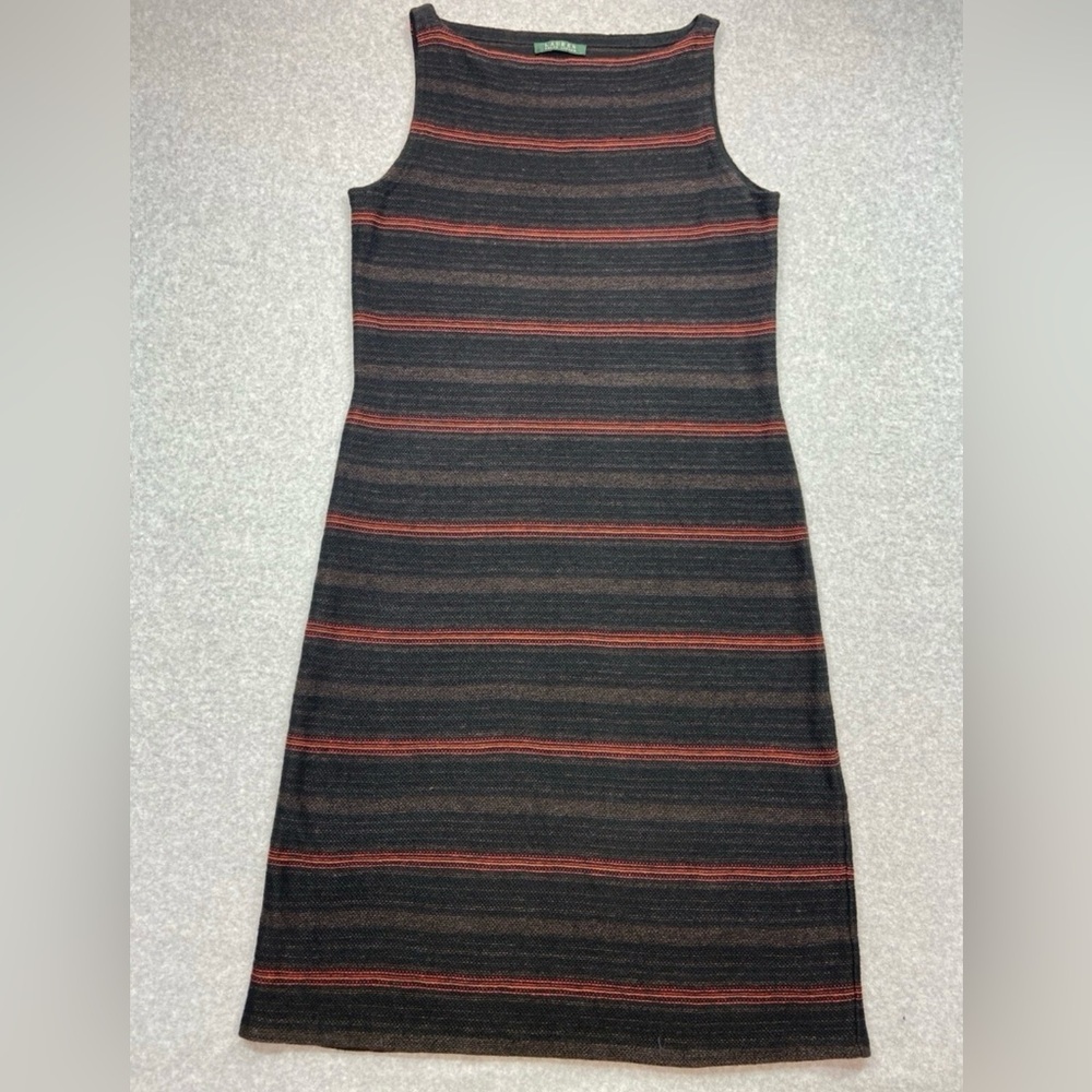 Lauren Ralph Lauren Petite Linen Midi Dress Striped Sleeveless Size M